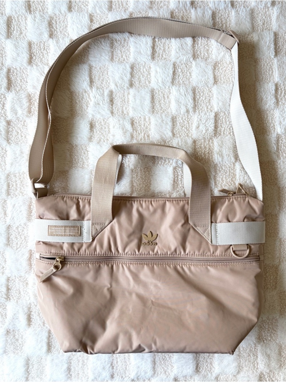 Adidas Originals Nylon Tote Crossbody Bag Beige Adjustable Strap